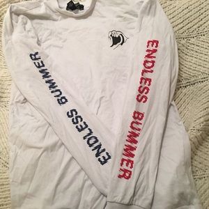 Long Sleeve White shirt with text on sleeves